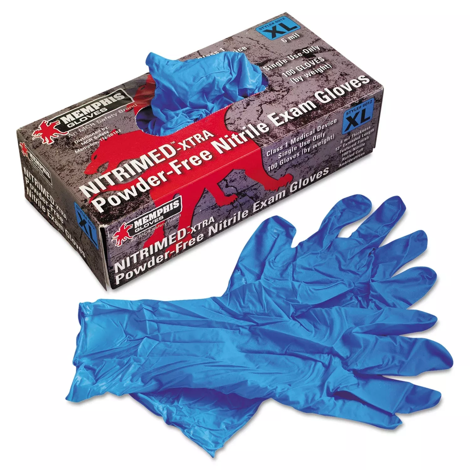 MCR Nitri-Med Disposable Nitrile Gloves, Blue, X-Large, 100/Box