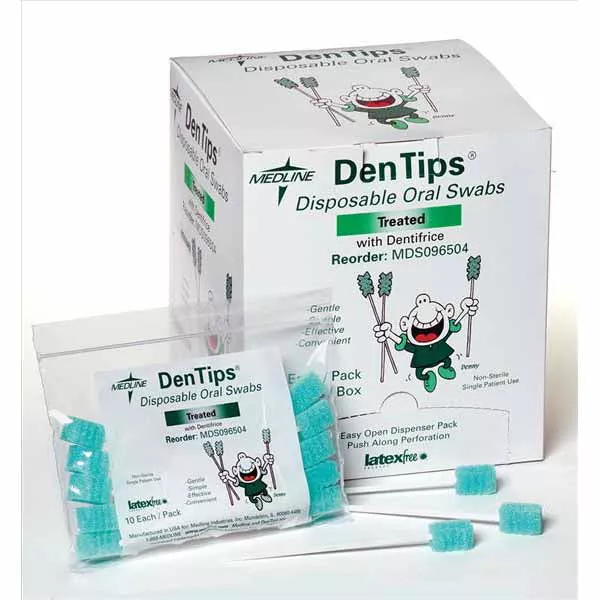 Medline Dentips Oral Swabstick with Dentifrice, Green (MDS096502)
