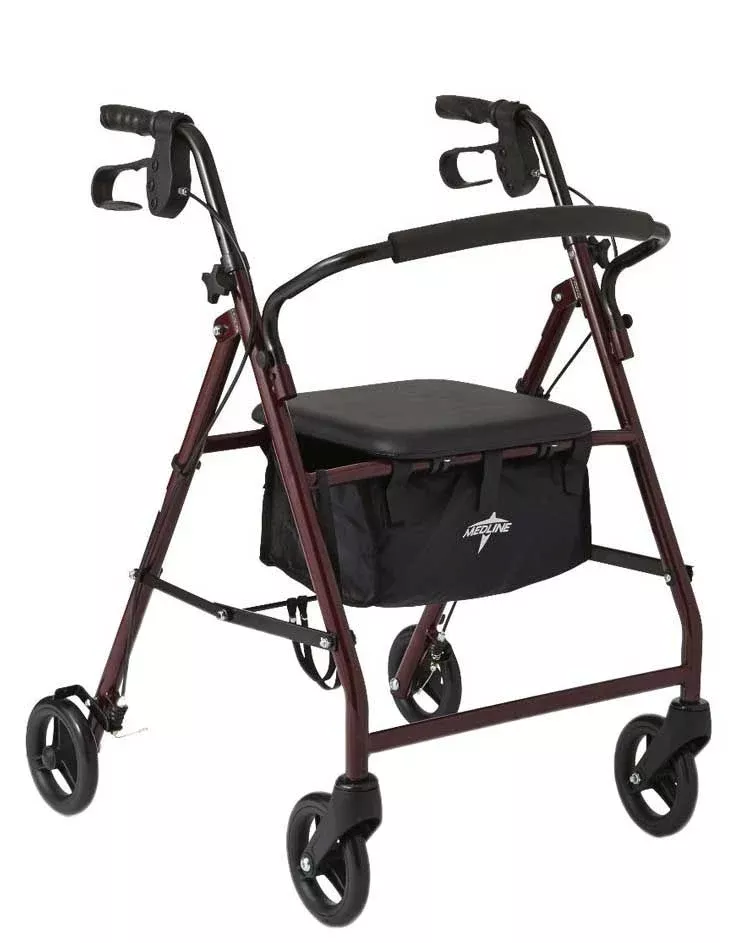Medline Durable Aluminum Fold Up Mobility Rollator Walker with 6 Inch Wheels and Seat for Adults
