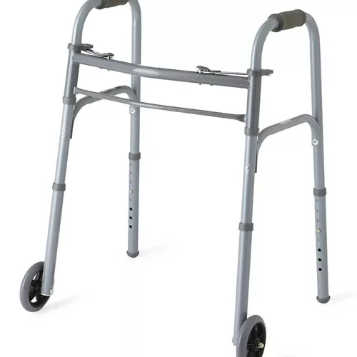 Medline Youth Two-Button Folding Walkers with 5" Wheels