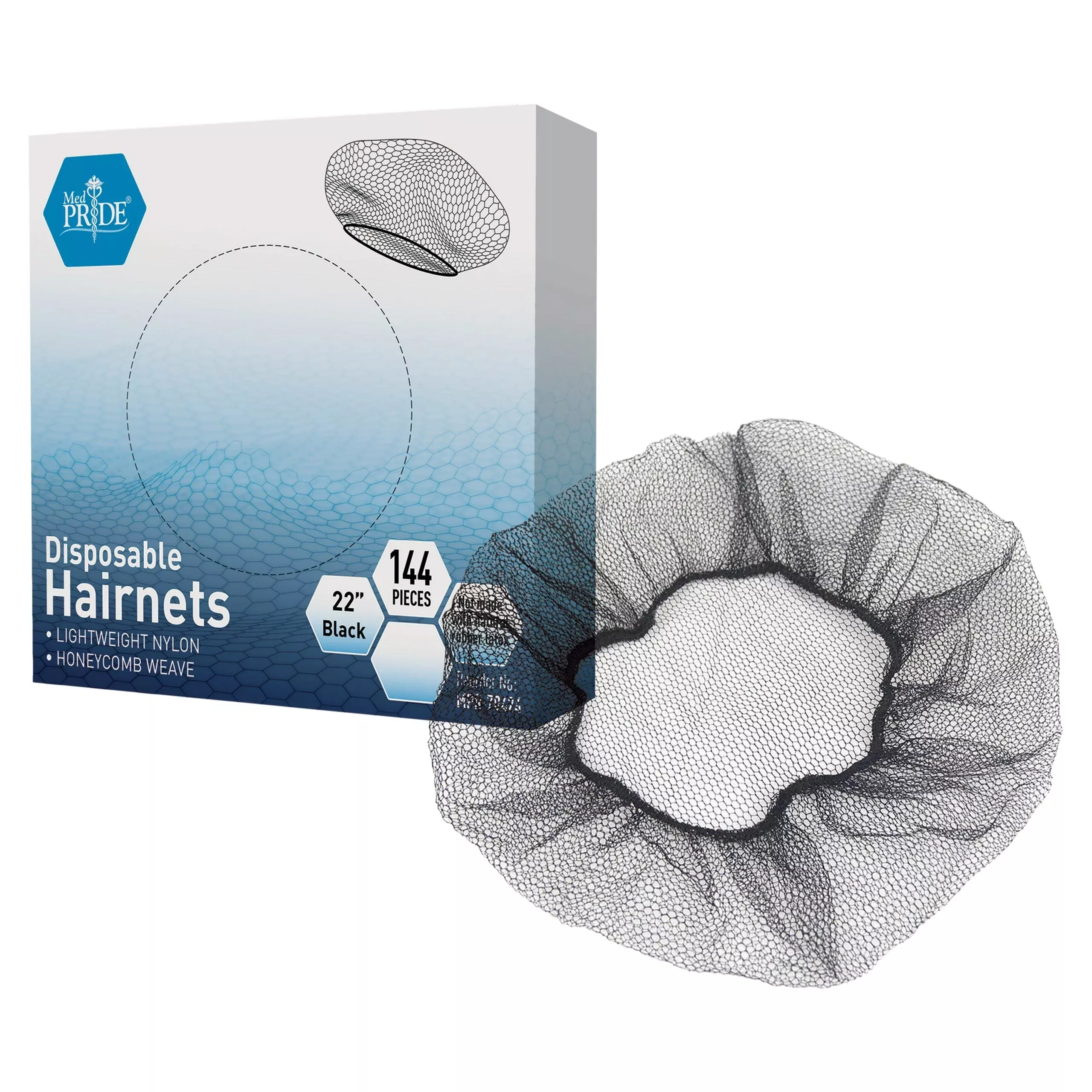 MedPride Disposable Black Hairnets - 144/Box, Case of 10 (1,440 Count)