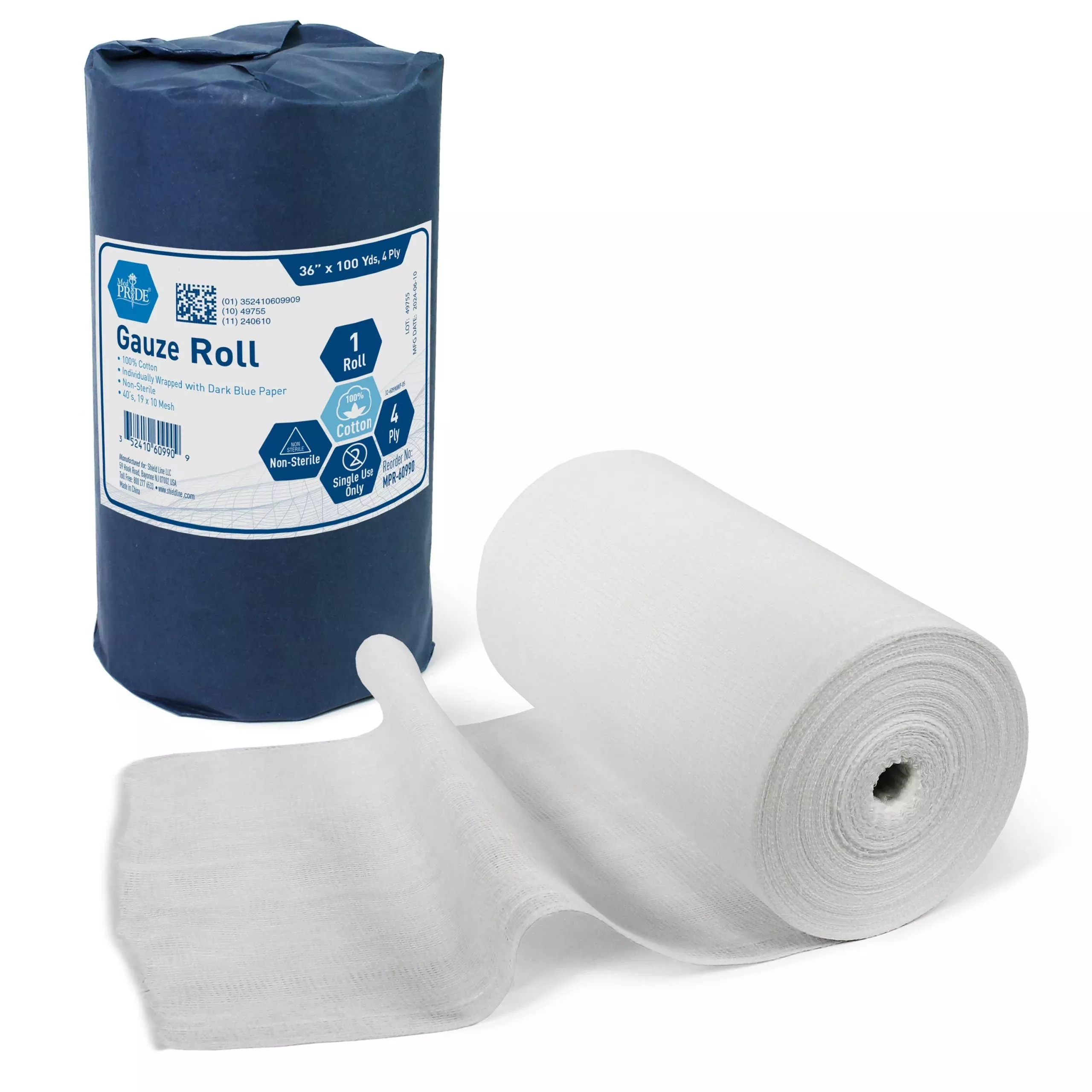 MedPride Gauze Roll 36"x100 Yds, 40s - 20x12 Mesh - 12 rolls/cs.