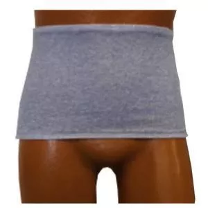 Men's Wrap/Brief with Open Crotch and Built-in Ostomy Barrier/Support Gray, Center Stoma, Small 32-34