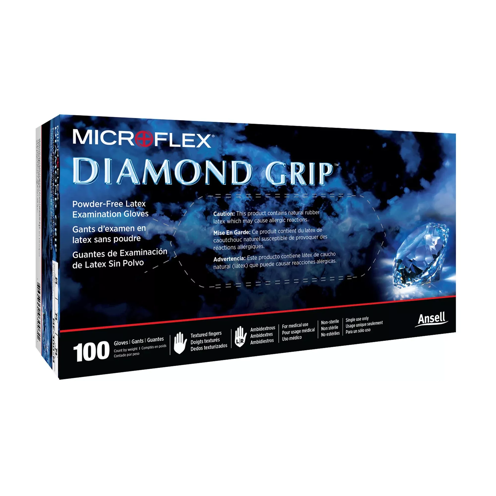 Microflex MF-300-L Diamond Grip Latex Exam Glove, Large, White