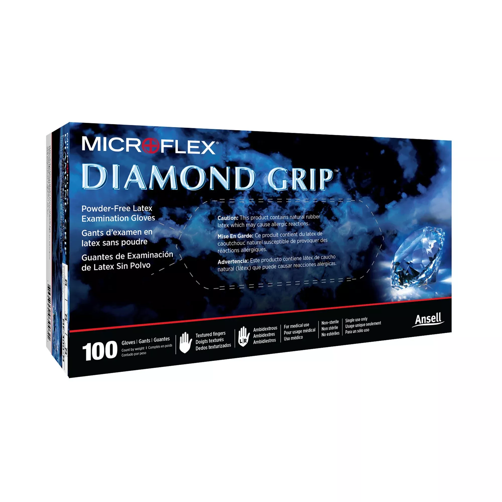 Microflex MF-300-S Diamond Grip Latex Exam Glove, Small, White