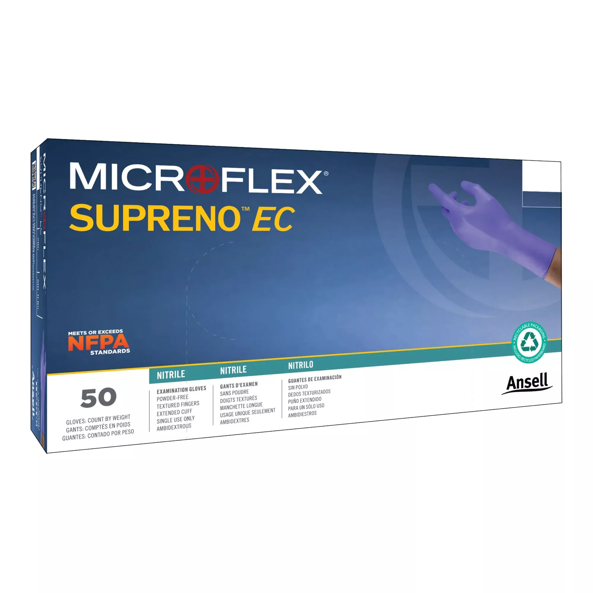Microflex SEC-375-M Supreno EC Nitrile Extended Cuff Length Exam Glove, Medium, Blue