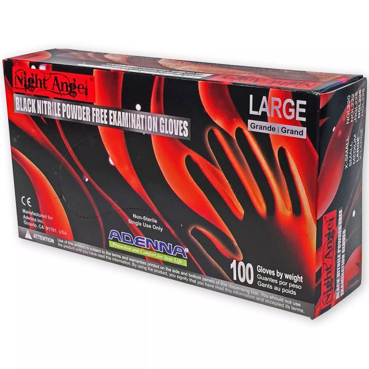 NIGHT ANGEL Nitrile Gloves - Black, Powder Free