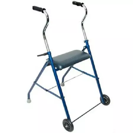 Patterson Medical Supply Single Release Folding Walker with Wheels and Seat Adjustable Height Steel Frame 250 lbs. Weight Capacity 31 to 42 Inch Height - M-766735-3983 - Each