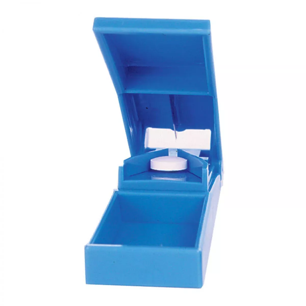 Pill Splitter Plastic Self-Contained Storage Compartment Made In Usa 3 3/4" X 1 1/8" X 1" Blue - 1 Each