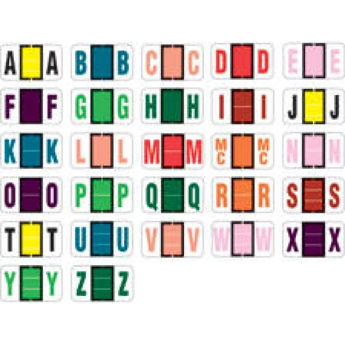 Pos Compatible 3400 Color Code Label Alpha 1 5/8" X 15/16" Assorted Colors Permanent - 126 Per Pack, 27 Packs Per Set