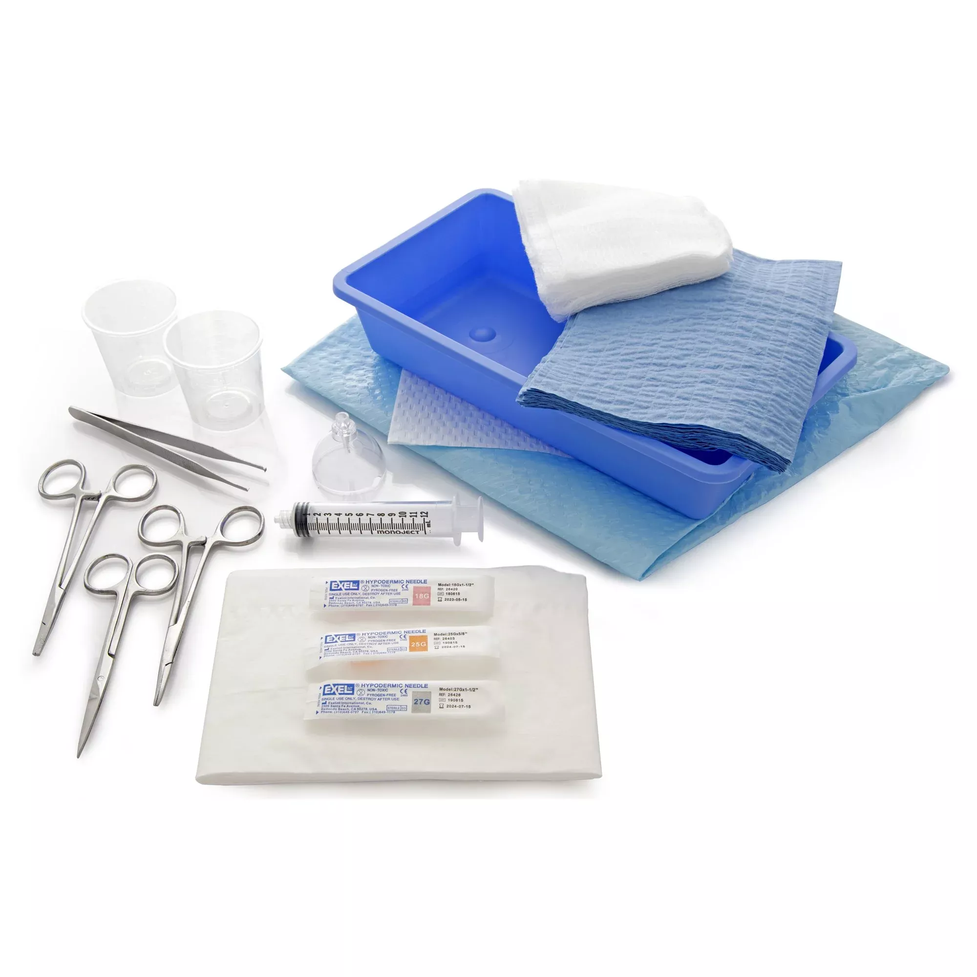 Premium Laceration Tray with Stainless Steel Instruments. Sterile