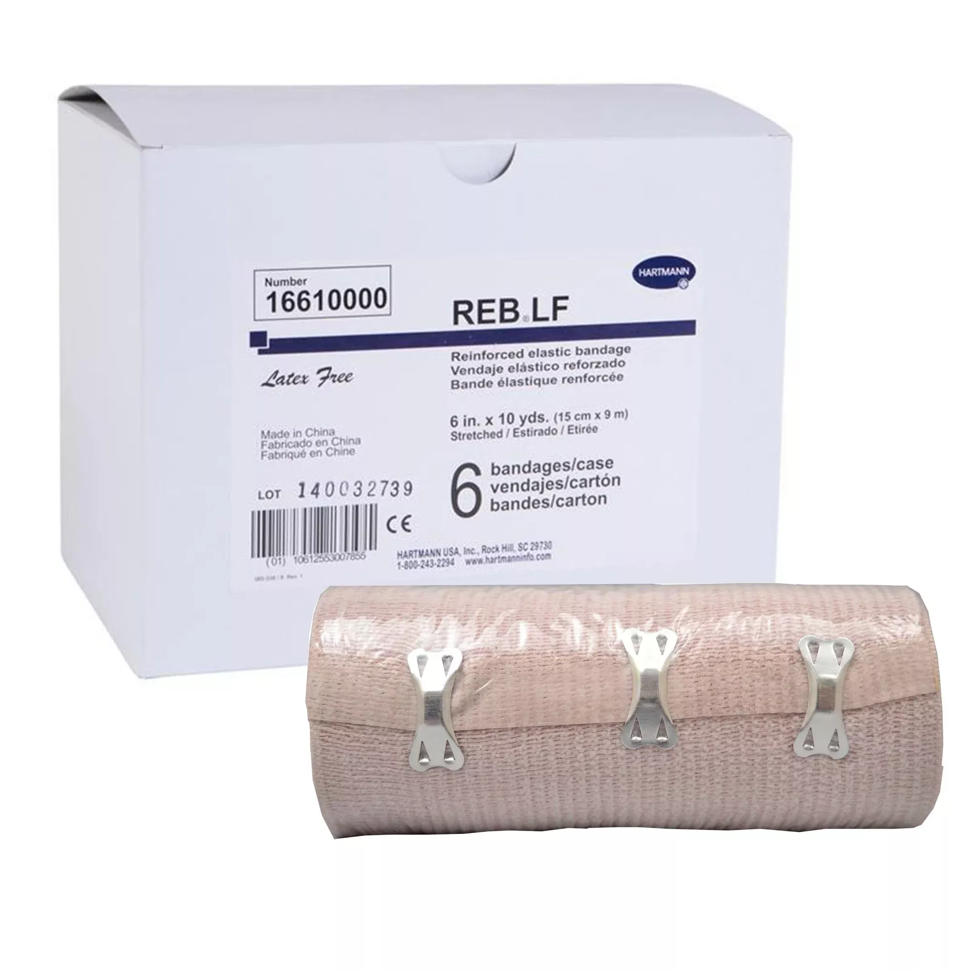 REB LF Clip Detached Closure Elastic Bandage, 6 Inch x 10 Yard