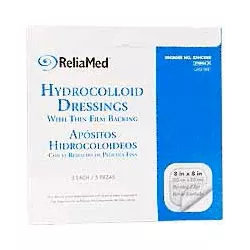 ReliaMed Hydrocolloid Dressing with Film Back and Beveled Edge, Sterile, 8" x 8"