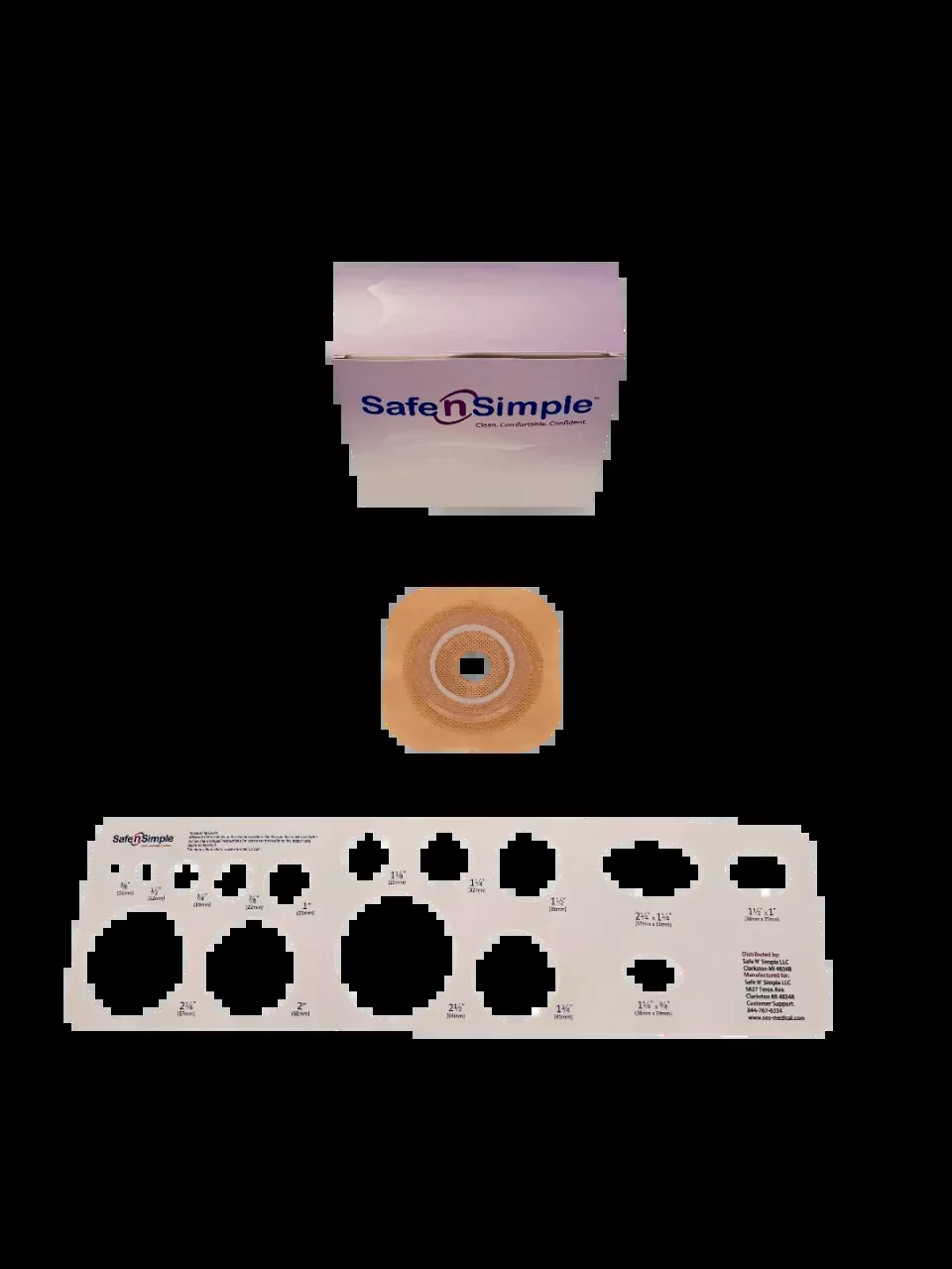 Safe N Simple 2-Piece Wafer Standard Wear with Tape Collar Beige 45mm 1 3/4" Flange with Pre Cut Stoma Opening (80 Count)