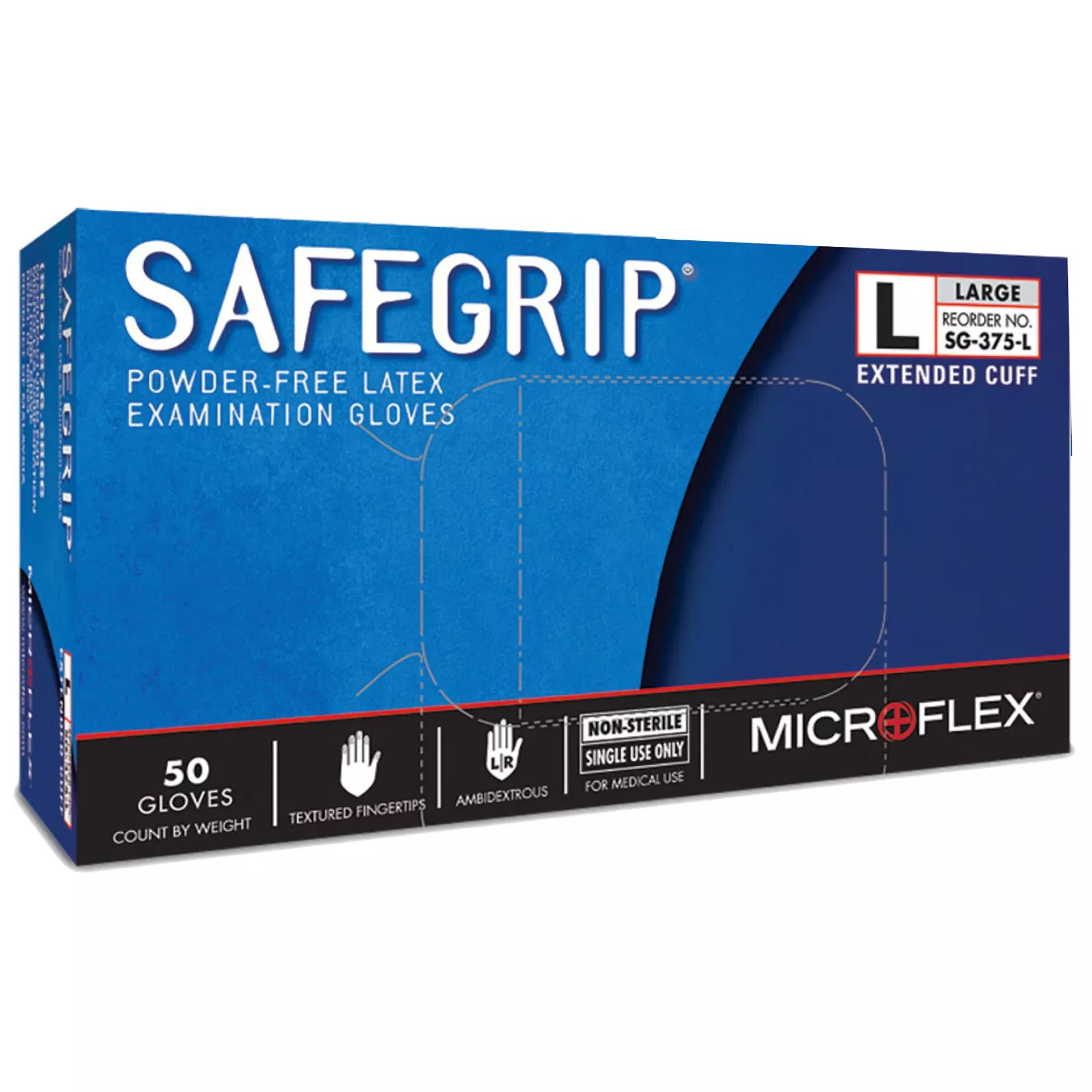 SafeGrip Latex Extended Cuff Length Exam Glove, Large, Blue