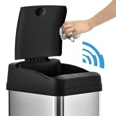 Semi-Round Sensor Waste Can Rectangle • 10.75"W x 12.88"D x 28.5"H ,1 Each