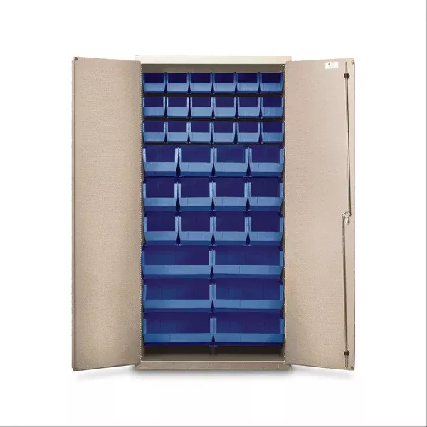 Solid Door Storage Cabinet with Bins Beige ,1 Each