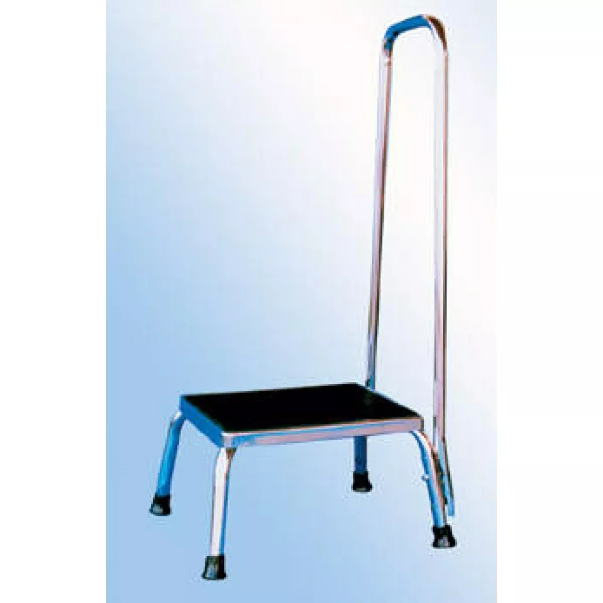Step Stool With Handrail And Flare Leg Silver And Black Steel 34" 1 Per Each