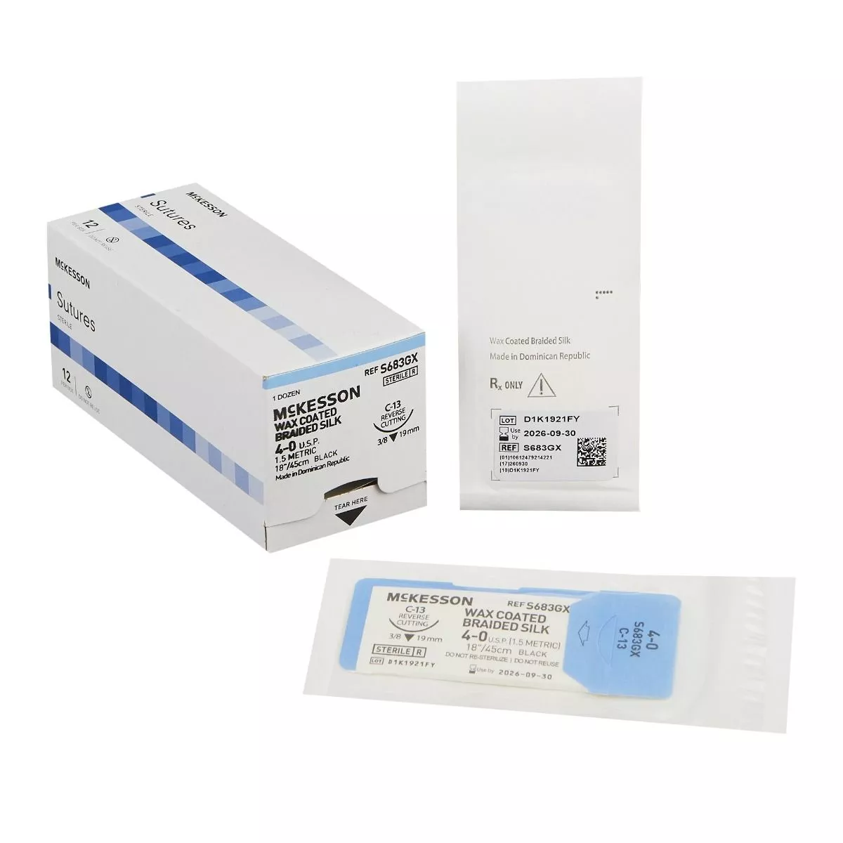 Suture with Needle Nonabsorbable Black Braided Silk Size