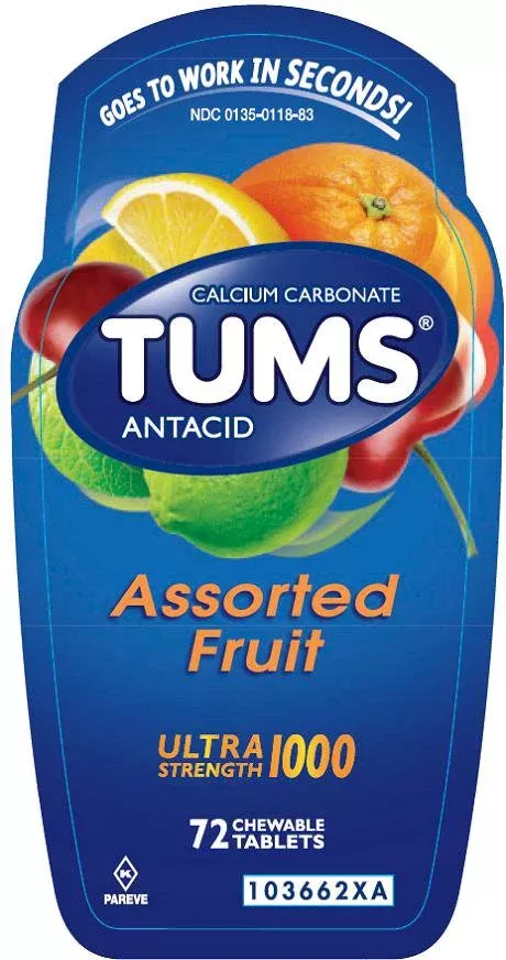 Tums Ultra Strength 1000 Antacid Chewable Tablets Assorted Fruit
