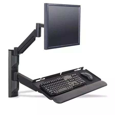Wall Track Computer Mounting System 31" Wall Track with Folding Keyboard, Monitor Arm, and CPU Holder