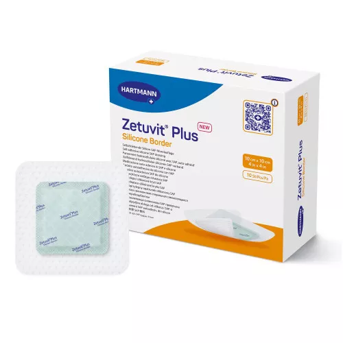 Zetuvit Plus Silicone Border Super Absorbent Dressing Silicone Adhesive 4 X 4 in, 413901, Box of 10