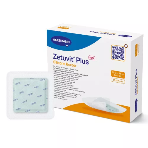 Zetuvit Plus Silicone Border Super Absorbent Dressing Silicone Adhesive 6 X 6 in, 413903, Box of 10